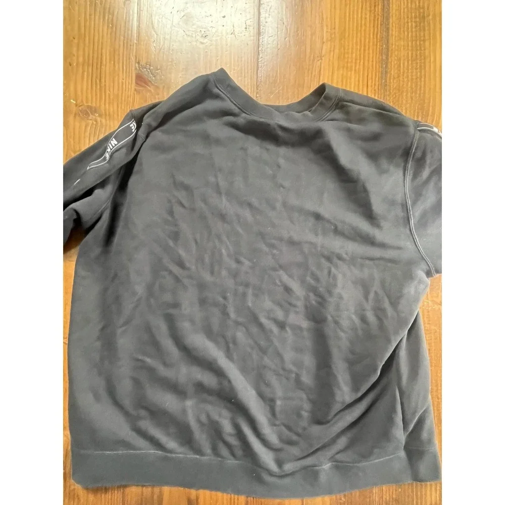Nike Mens Crewneck Sweatshirt Black Logo Taping Sleeve Swoosh XL Pullover - Picture 5 of 5